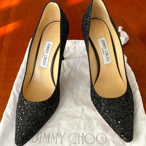 Just in time for NEW YEARS EVE! Jimmy Choo 'Romy' Glitter Heels, black, 38/7.5